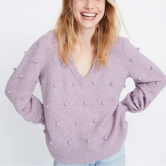 Madewell Sweaters - Madewell Sweater Women’s XS Purple Merino Wool V-Neck Bobble Dashwood Pullover